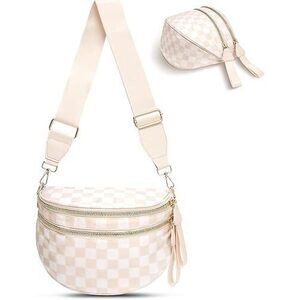 Checkered Crossbody Bag,Nylon Bum Bags For Women Crossbody,Spacious Sling Bag